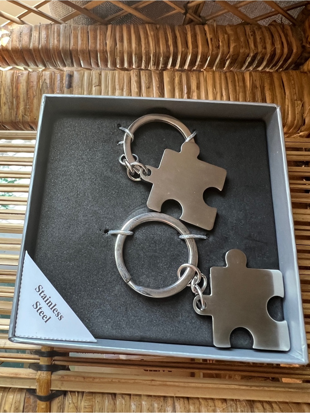 Silver Stainless Steel Puzzle Piece Engravable Keychain Set - Accessories